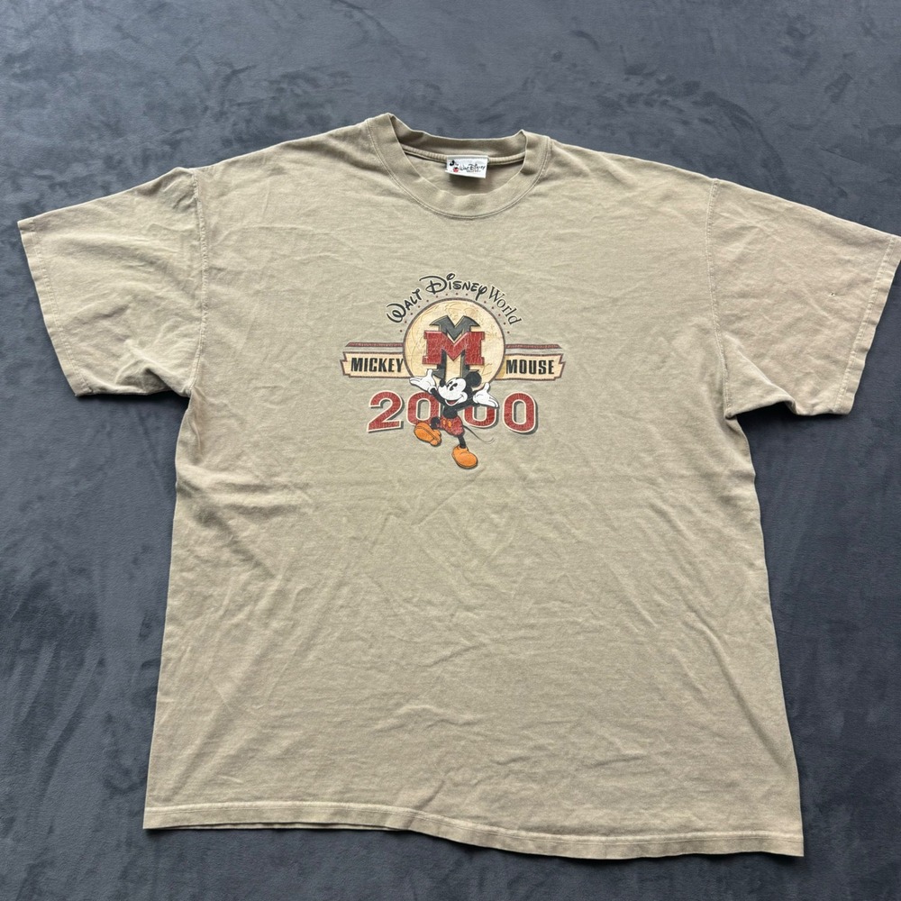 Vintage Walt Disney World Mickey Mouse 2000 T-Shirt Tan XL Souvenir Tee